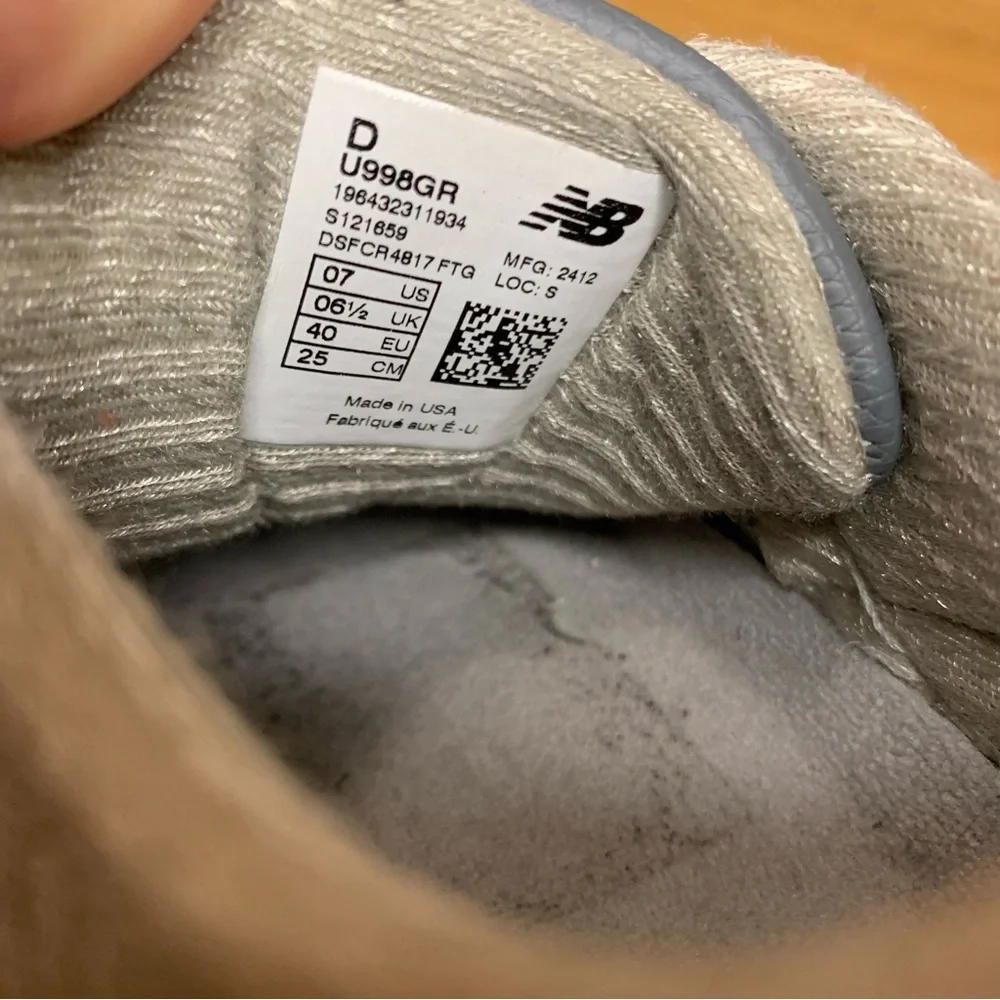 New Balance 998 Men's Grey Sneakers - Size 7